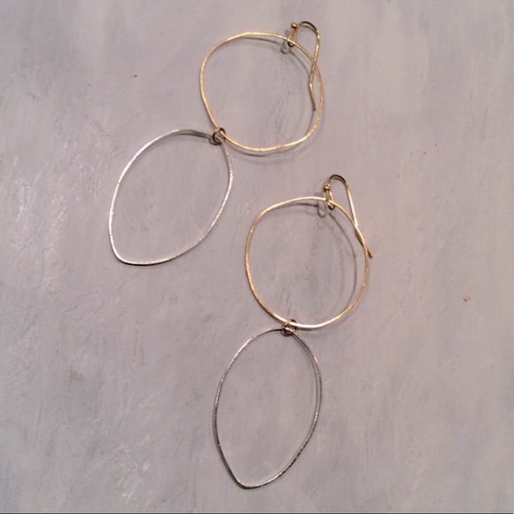 Hand Crafted Jewelry - NEW Silver Gold Plated Imperfect Circles Earrings